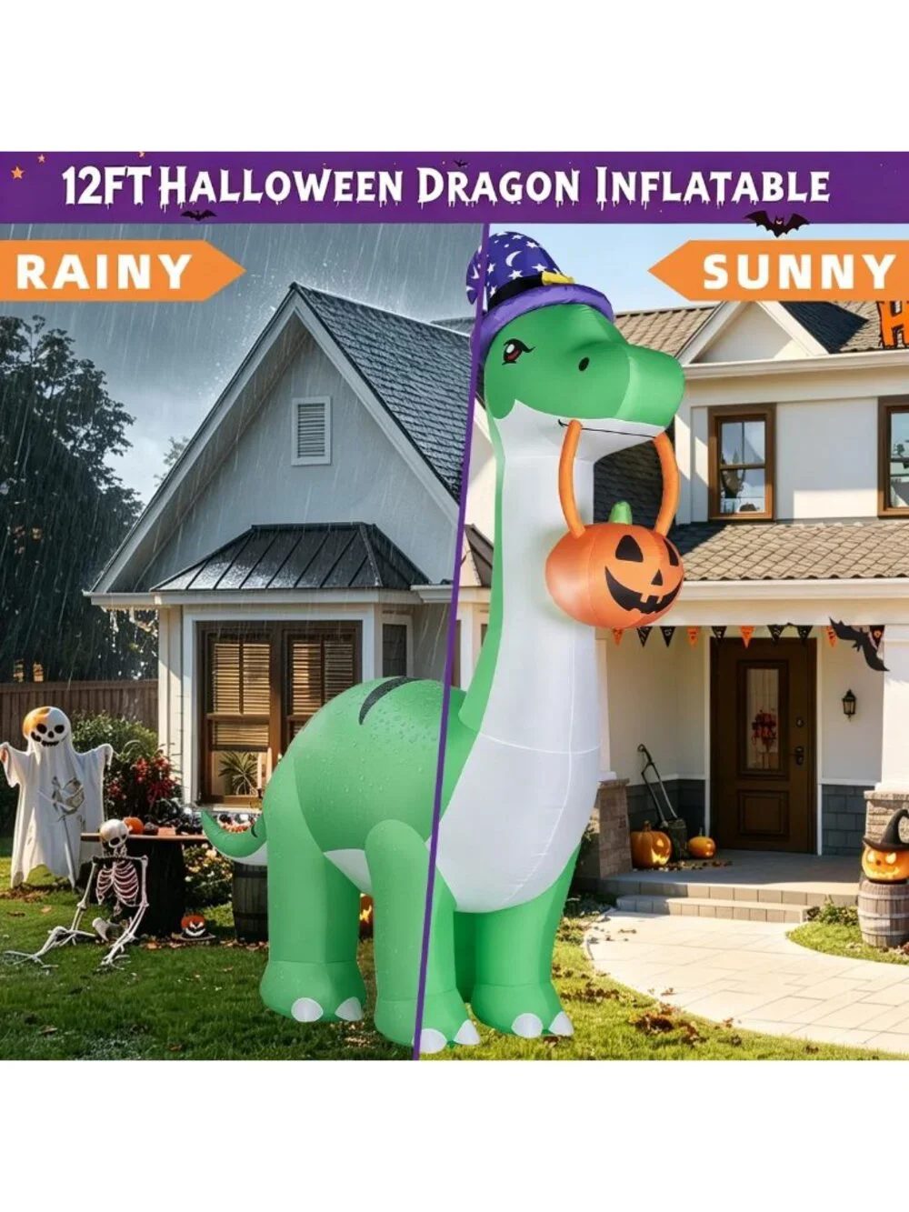 10FT Inflatable Dinosaur Halloween Decoration - Giant Outdoor Blow Up Decor